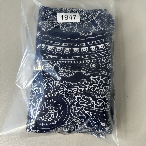 Cynthia Rowley Shift Dress 1X Navy Blue Paisley V Neck Knit Stretch - Picture 8 of 8